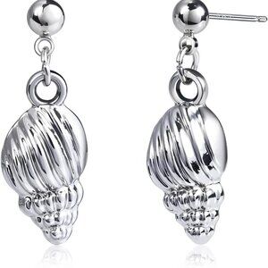 Silver Conch Shell Stud Earrings - Hypoallergenic Beach Jewelry for Women, Durab